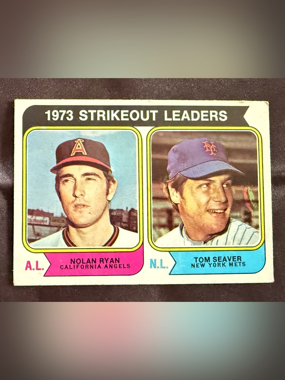 Nolan Ryan & Tom Seaver #207 Topps, HOF, 1974,Strikeout Leaders, MT/NM, Centered